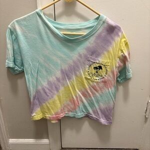 Tie-Dye Cropped T-Shirt with Palm Tree Graphic